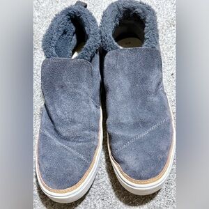 Toms Women's Gray Suede Slip-On Ankle Booties with Fur Collar